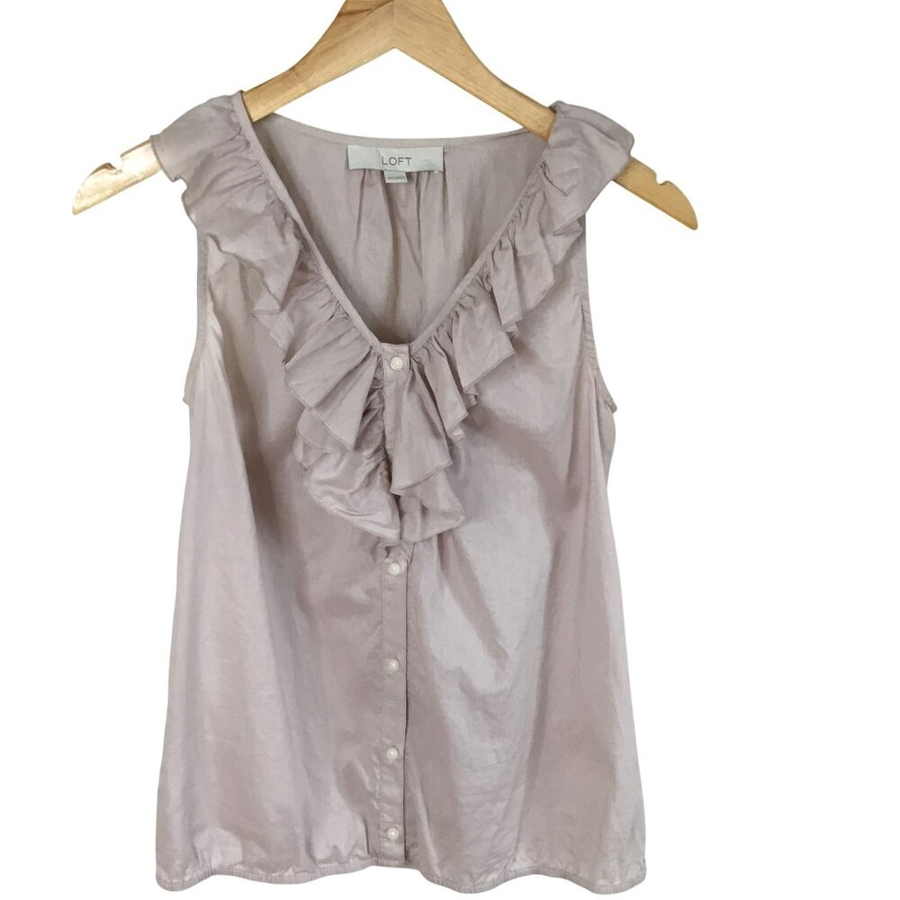 Ann Taylor Loft Women Ruffle Collar Button-Down Top Soft Lilac Pastel Preppy XS